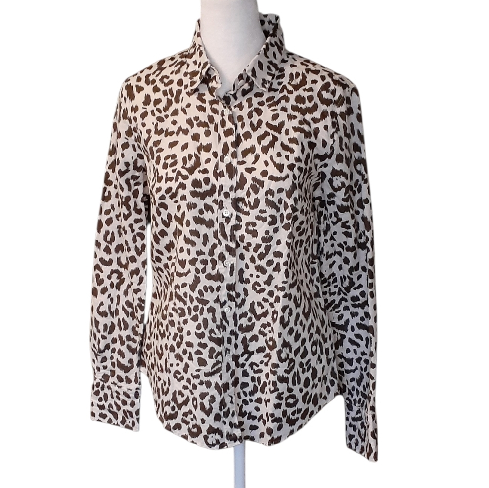 J. Crew Brown and White Patterned Shirt. Size 4 New With Tag